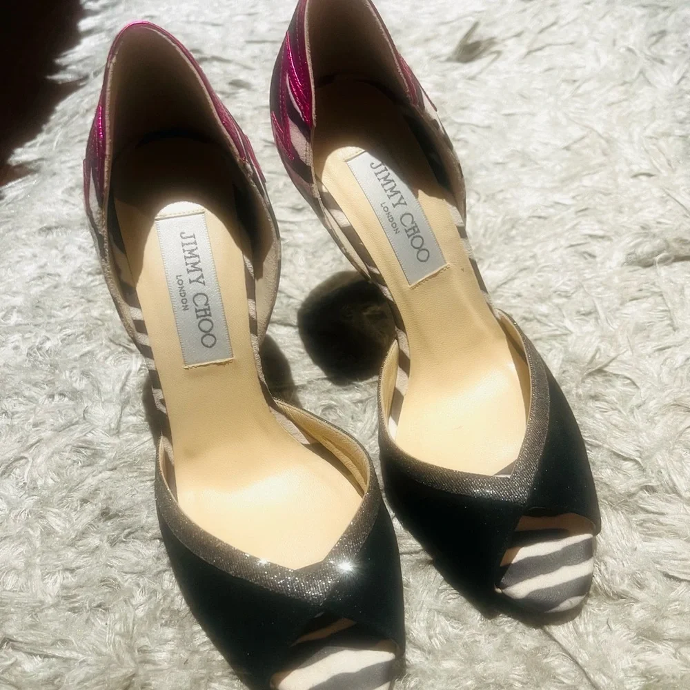 Jimmy Choo d’orsay Black and Pink Women's Peep Toe Heels Authentic - Picture 5 of 12